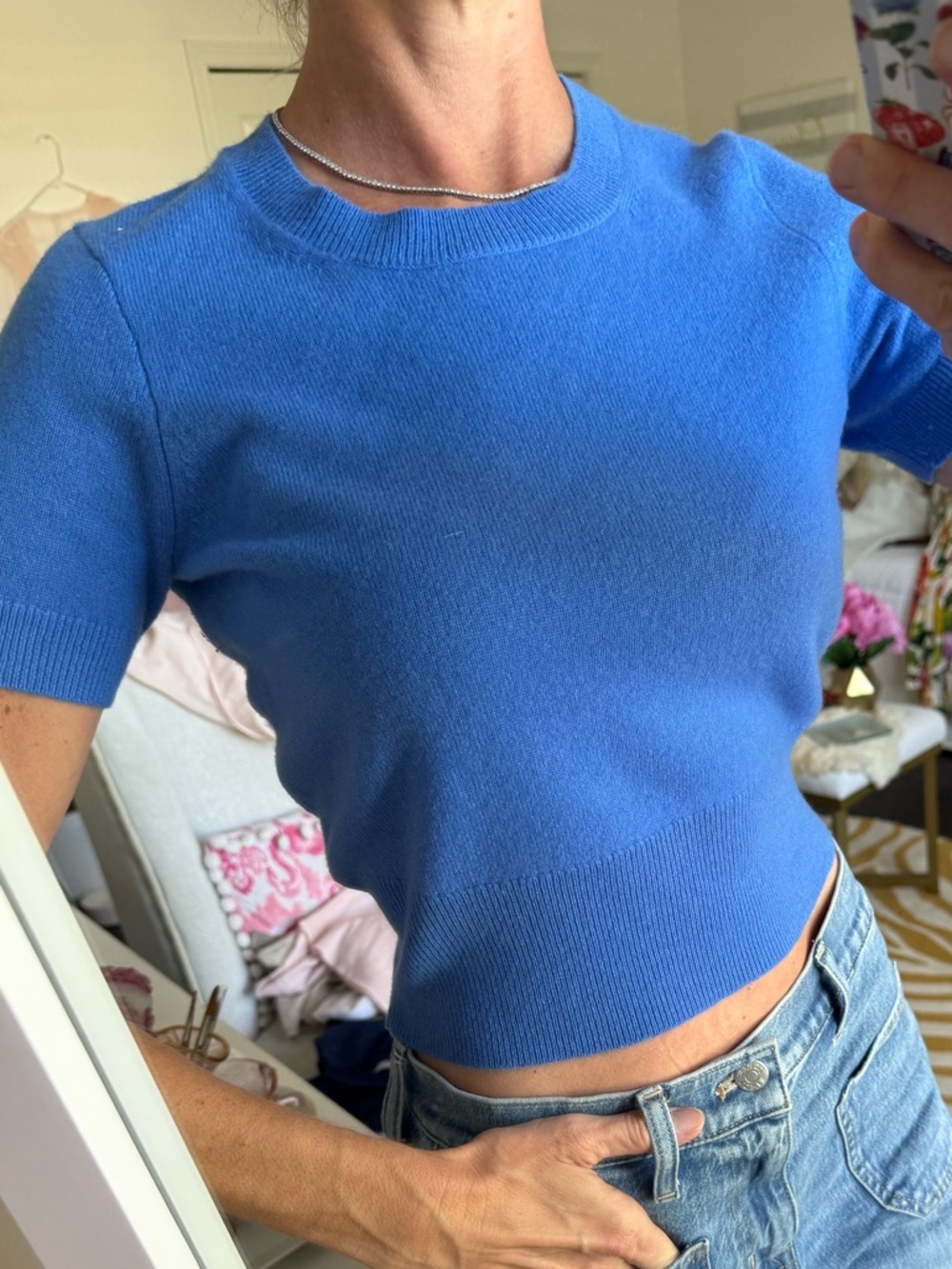 J Crew Shrunken Crop Top 100% Cashmere Cobalt Blue NWOT